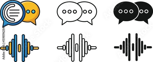 Vector illustration of communication speech bubbles and sound waves audio signal graphic design