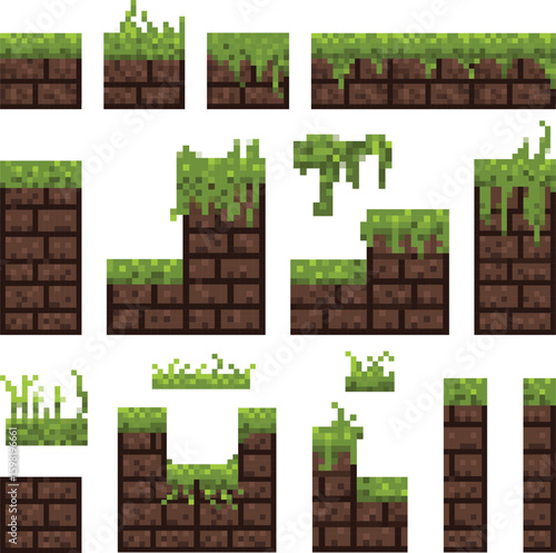Tilesets for 2d games pixel, grass, bricks, levels
