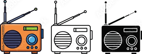 Vintage radio vector illustration retro radio icon set antique radio broadcasting device radio receiver