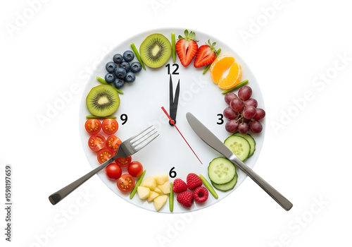Clock made of fruits and vegetables promoting healthy eating habits