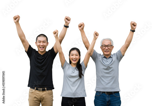 Isolated Photo Three People Raising Hands Celebrating