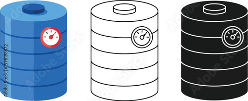 Water tank illustration set blue white black with gauge indicator vector design for storage systems