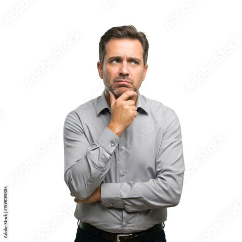 Photo of a Pensive Businessman on Transparent Background