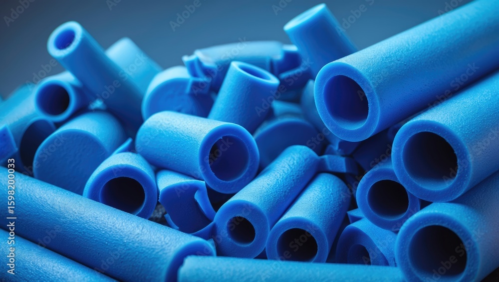 Fototapeta premium Close-up of blue foam tubes, used for insulation or craft projects.