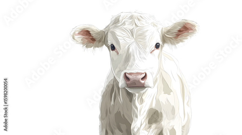 White Charolais Beef Cattle Front View Portrait - Professional Stock Photo