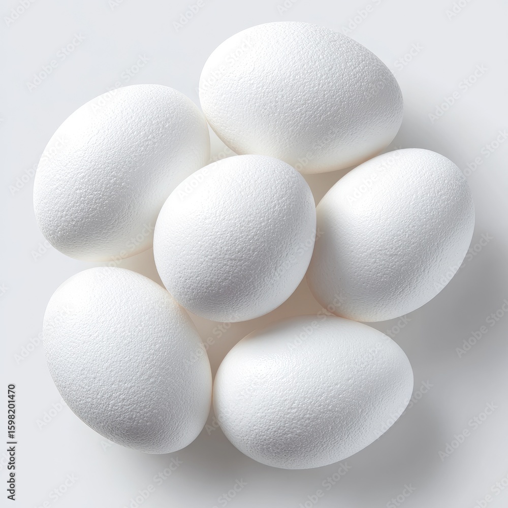 Fototapeta premium Group Of White Decorated Eggs On Light Background