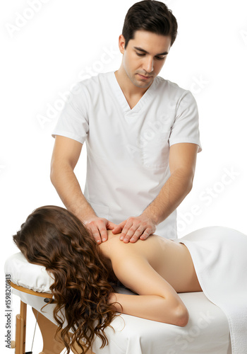Isolated Photo of Masseur Doing Back Massage Therapy on Woman
