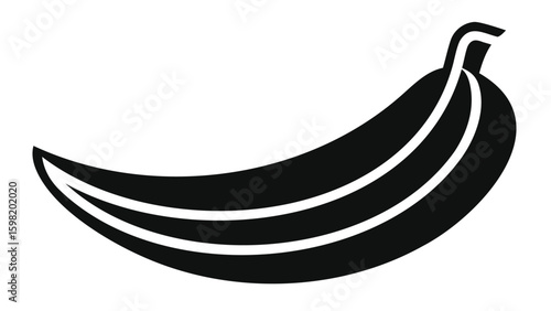 Illustration of a single banana with peel lines in black and white simple vector design style art