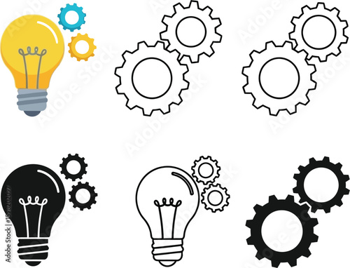 Light bulb and gears vector illustration for creative idea innovation and engineering concept design