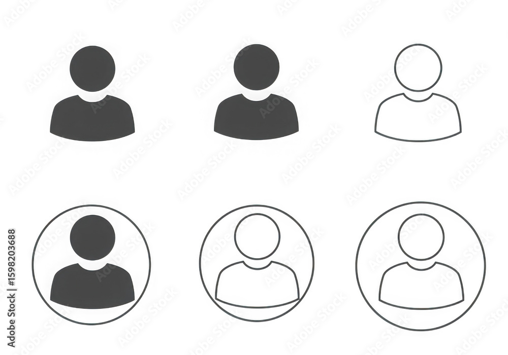 A collection of user profile icons in various styles including filled and A collection of user profile icons in various styles including filled and