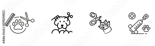 Pet Grooming & Veterinary Care: Dog Spa & Health Icons