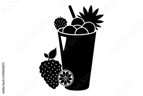 Vector illustration of a pineapple and fruits juice and  berry icon 