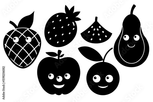 Vector art of silhouette of set of fruits