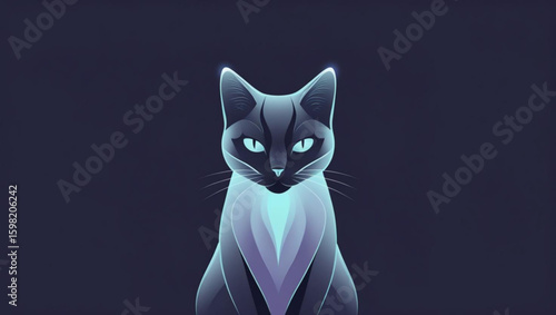 Stylized Glowing Cat with Luminous Blue Eyes