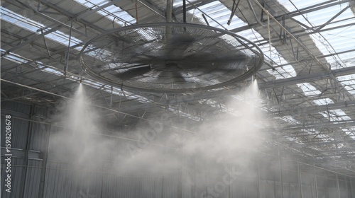 Greenhouse Interior with Circular Fan and Mist System