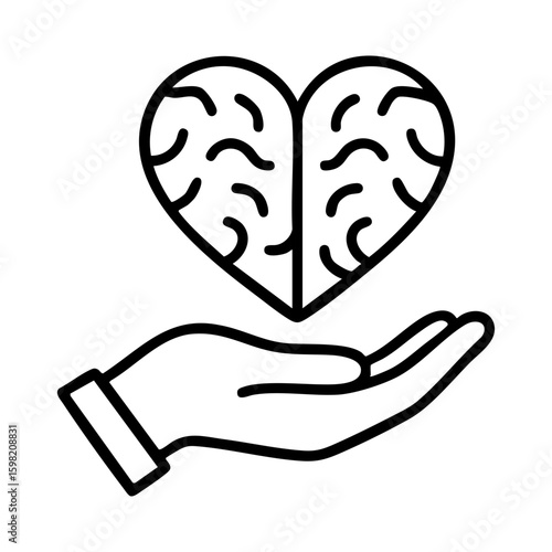 Mental health support icon with brain heart