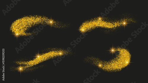 Gold glitter swash shiny stroke shape, luxury party element	set