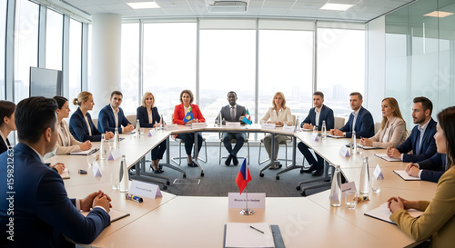 International Cooperation At Boardroom Meeting For Global Diplomacy And Relationship