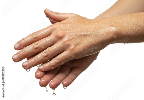 Photo of Wet Hands with Water Droplets on Black Background