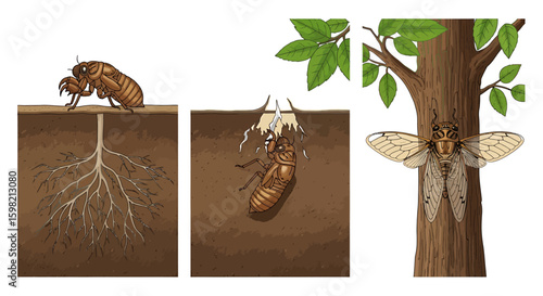 Cicada Lifecycle Stages Illustration
