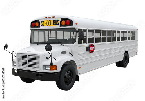 Isolated White School Bus on Transparent Background