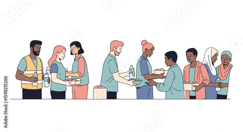 Volunteers Giving Food and Assistance to People in Need