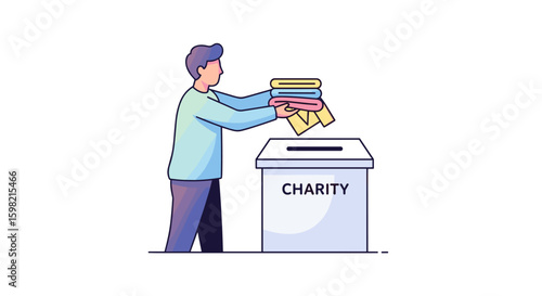 Man donating clothes to charity box for helpful cause