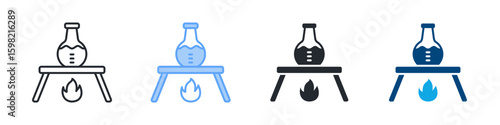 Bunsen Burner Icon Set Multiple Style. Designed In Outline, Blue, Glyph, Dual Tone