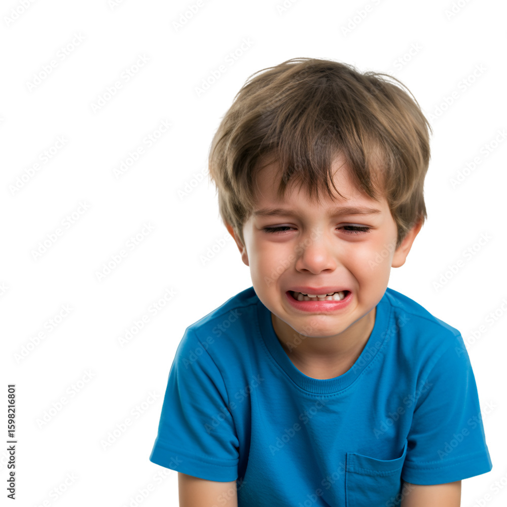 Photo of Crying Child Boy in Blue Shirt Transparent Background Photo of Crying Child Boy in Blue Shirt Transparent Background