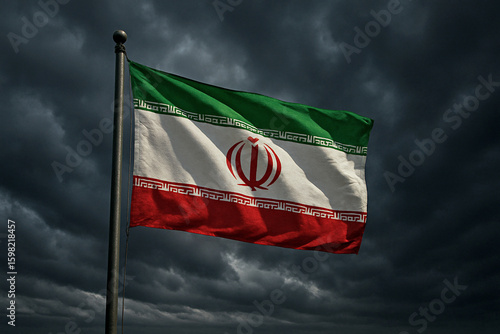 Iranian Flag, stormy sky