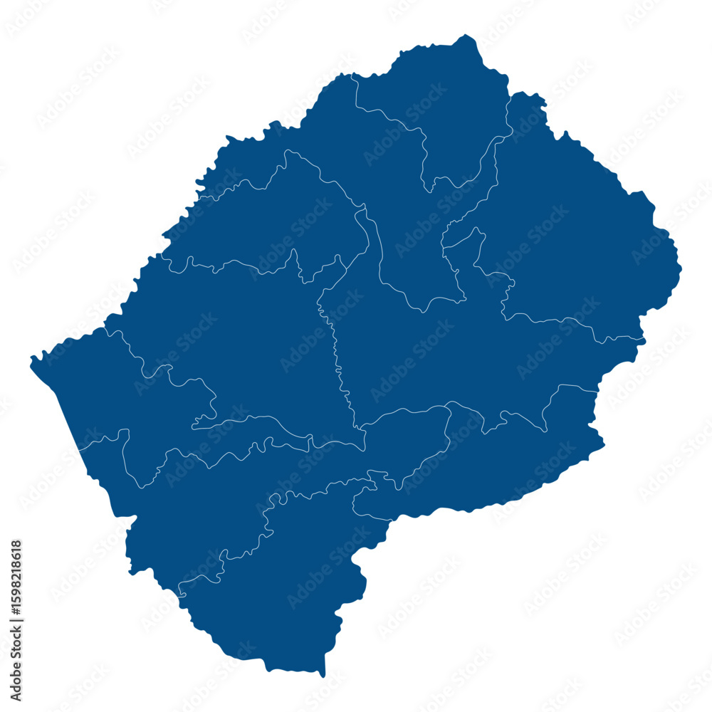 Obraz premium Lesotho map subregions. Map of Lesotho subregions in blue color