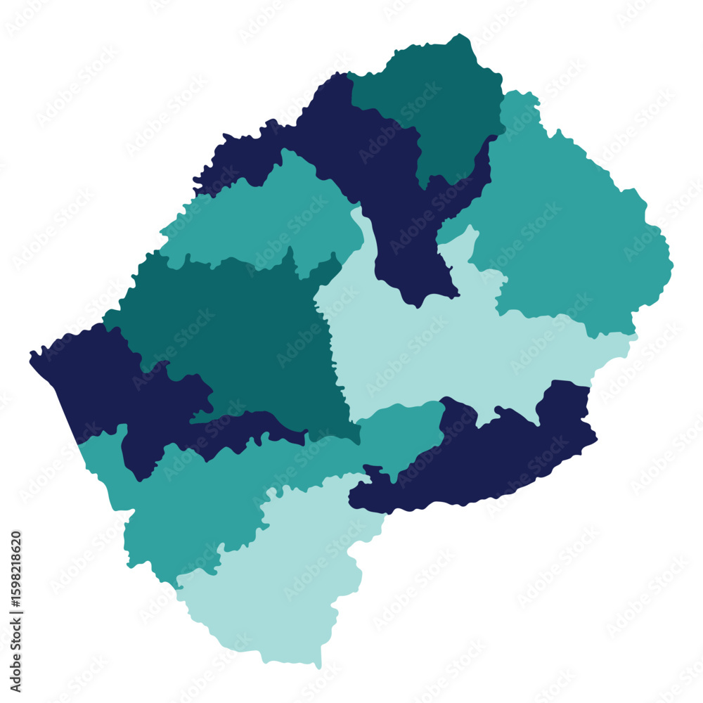 Fototapeta premium Lesotho map subregions. Map of Lesotho subregions in multicolor