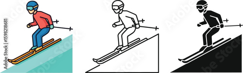 Skiing illustration vector set winter sport activity downhill skiing design