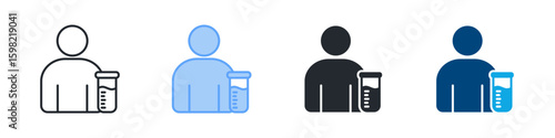 Lab Technician Icon Set Multiple Style. Designed In Outline, Blue, Glyph, Dual Tone