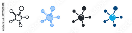 Molecule Icon Set Multiple Style. Designed In Outline, Blue, Glyph, Dual Tone