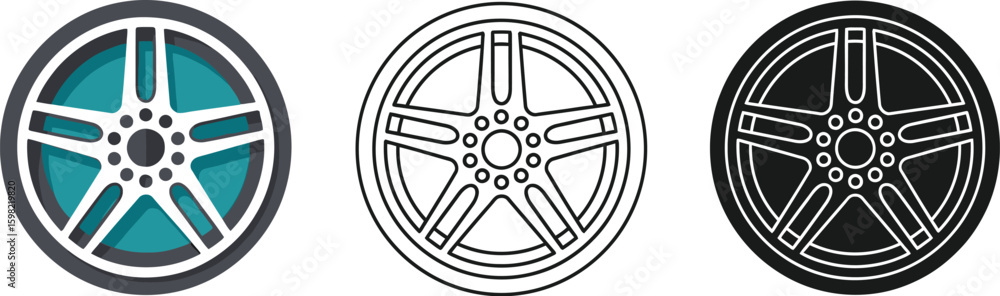 Obraz premium Car wheel vector illustration set for auto part and vehicle design project