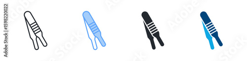 Forceps Icon Set Multiple Style. Designed In Outline, Blue, Glyph, Dual Tone
