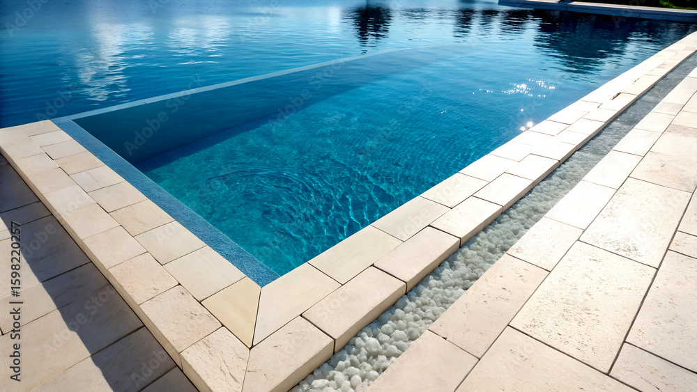 Obraz premium Modern Infinity Pool with Blue Water and Stone Paving