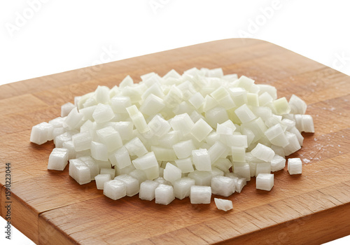 Photo Diced White Onion on Wooden Cutting Board