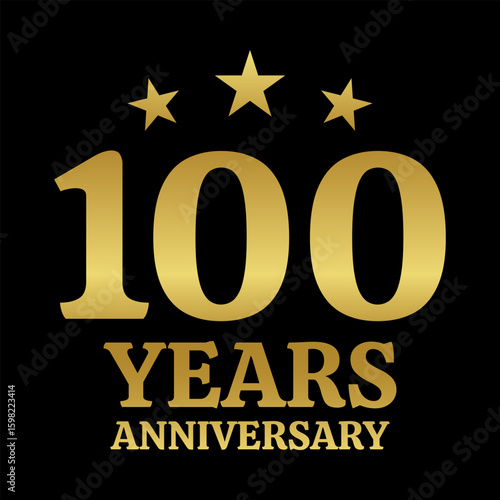 100 years anniversary golden icon, logo or badge. 100th birthday, jubilee celebration, wedding, invitation card design element. Vector illustration.