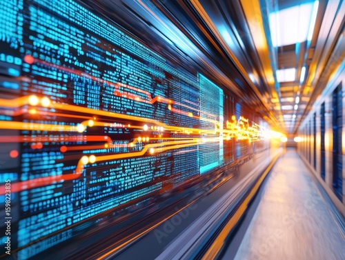 Abstract Digital Background with Colorful Light Trails and Data Flow