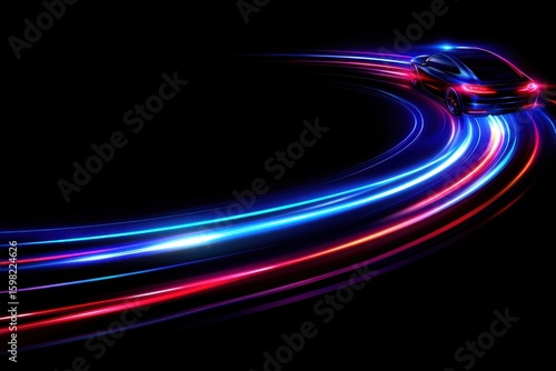 Vibrant Light Trails from a Car in Dark Background at Night