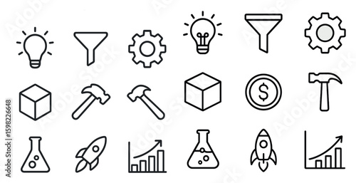 Science and industry outline icons set – linear, line, technology and innovation symbols