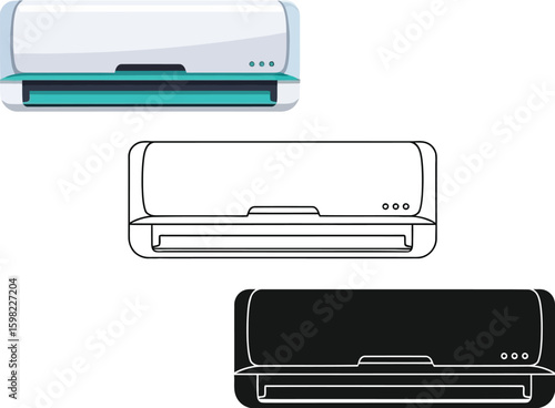 Air conditioner unit vector illustration in color line and black and white