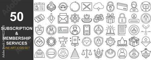 Abstract graphic representing subscription and membership services with various icons and elements isolated on transparent background