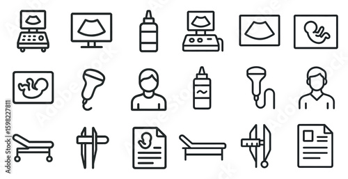 Ultrasound medical outline icons set – diagnostic, healthcare, line symbols