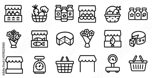 Market and grocery line icons set – outline, shopping, retail essentials symbols