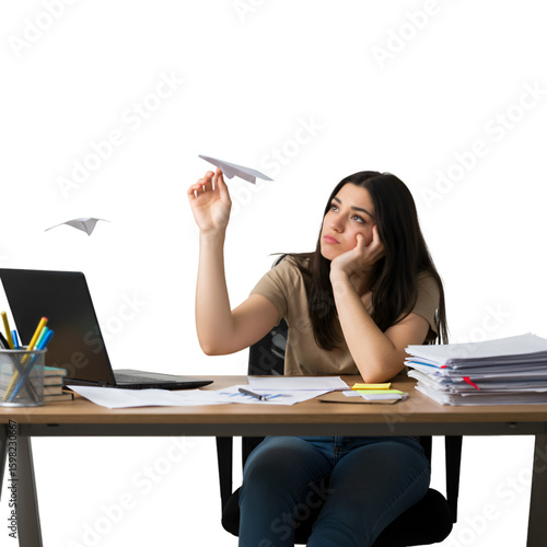 Photo of Bored Woman With Paper Airplanes at Desk