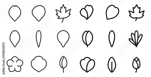 Leaf and nature outline icons set – silhouette, linear, botany and garden symbols