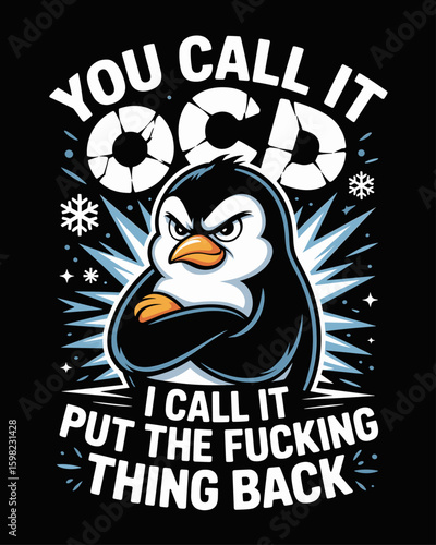 Funny grumpy penguin vector illustration